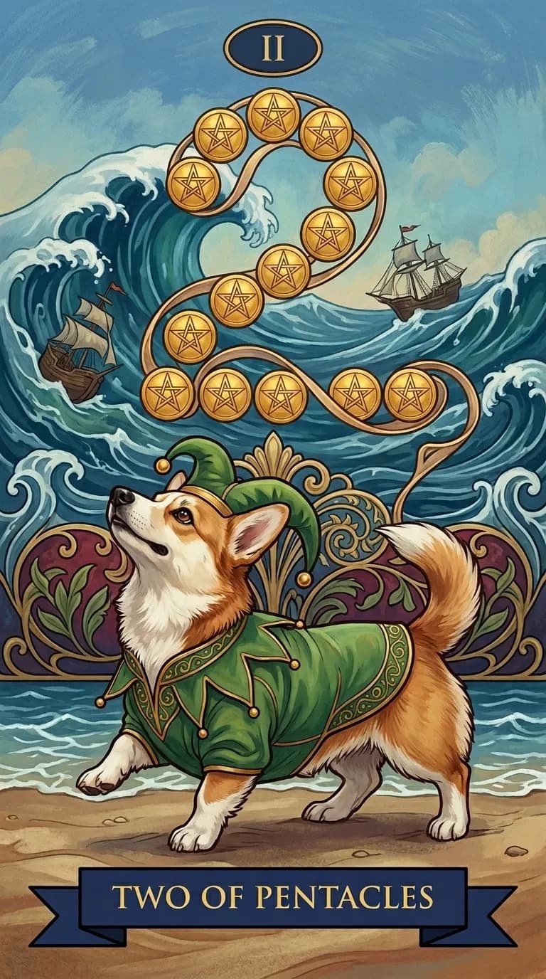 Two of Pentacles tarot card from a personalized sample deck