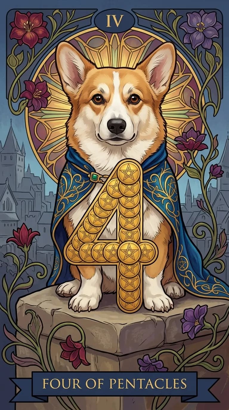 Four of Pentacles tarot card from a personalized sample deck