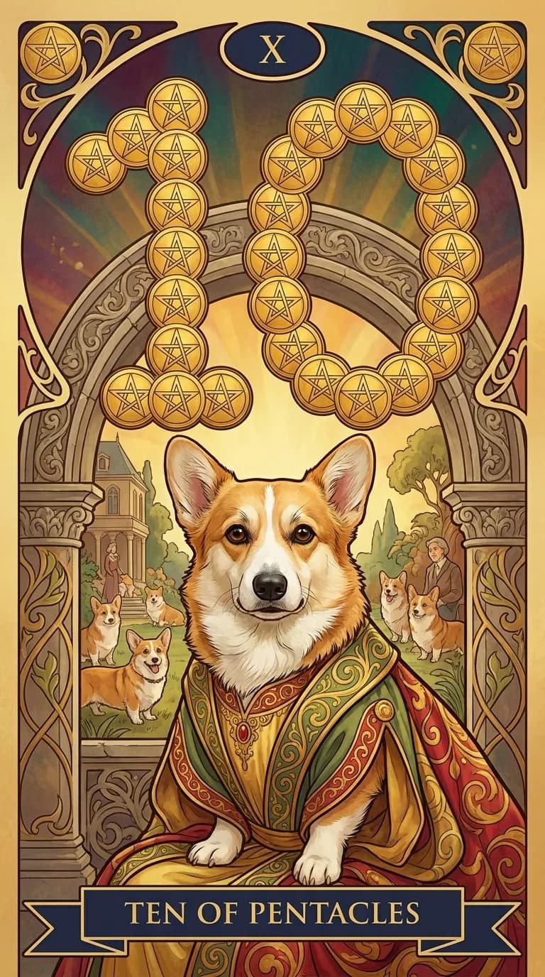 Ten of Pentacles tarot card from a personalized sample deck
