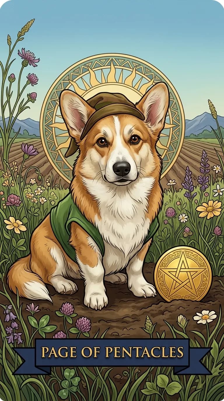 Page of Pentacles tarot card from a personalized sample deck