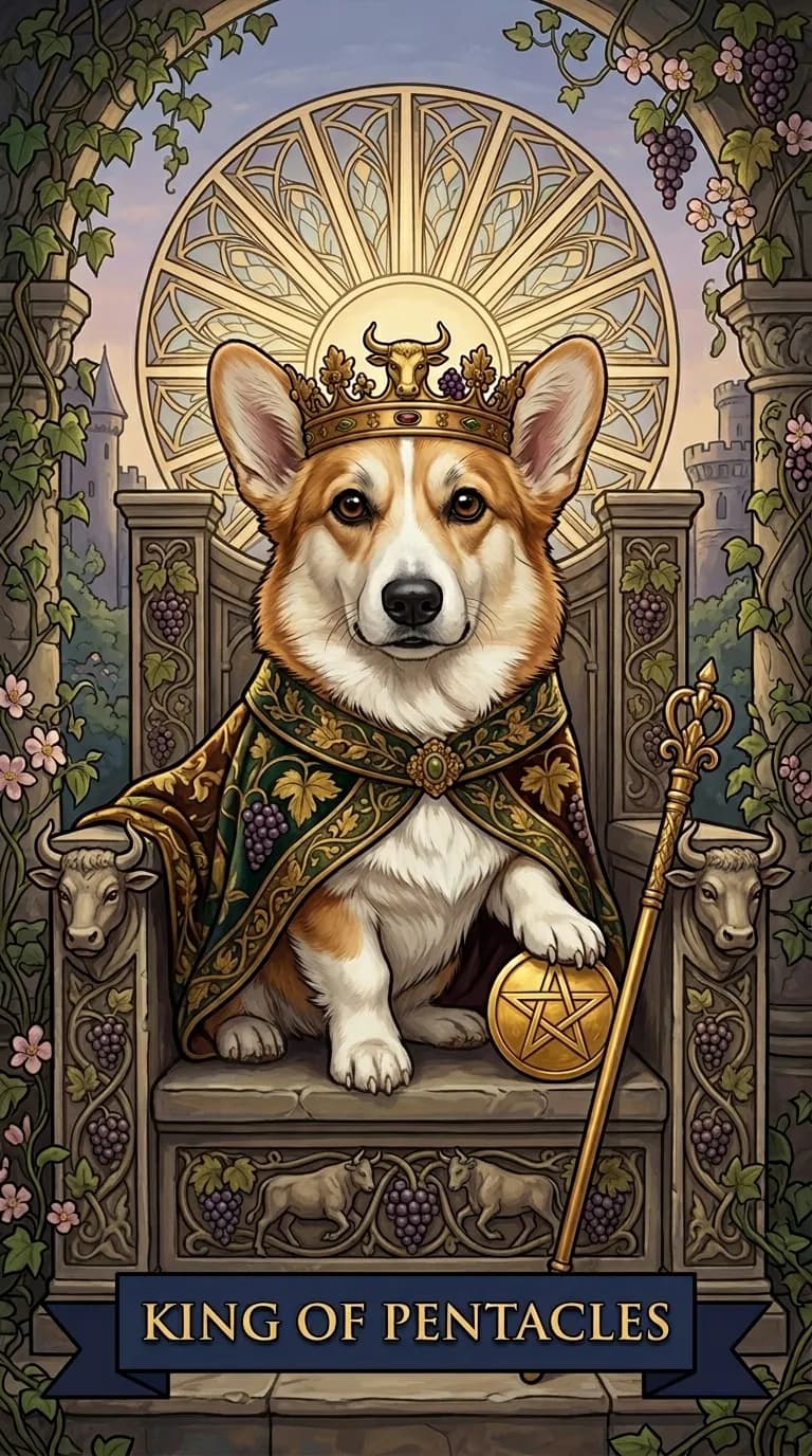 King of Pentacles tarot card from a personalized sample deck