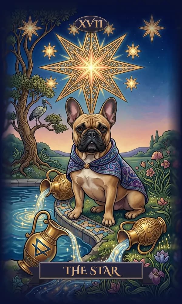 French Bulldog as The Star on a personalized tarot card