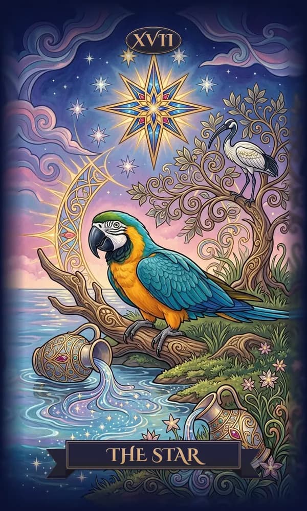 Parrot as The Star on a personalized tarot card