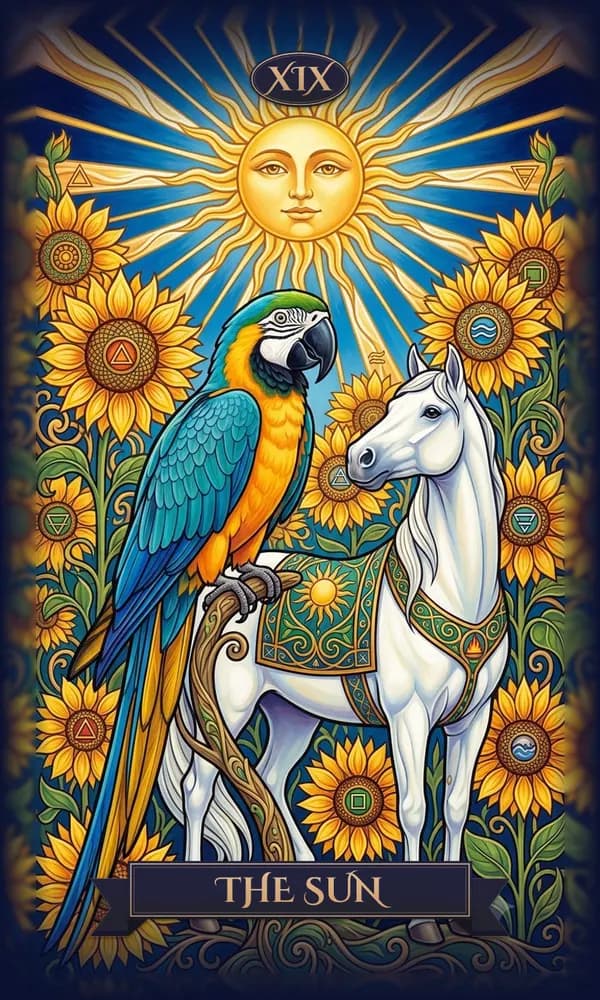 Parrot as The Sun on a personalized tarot card