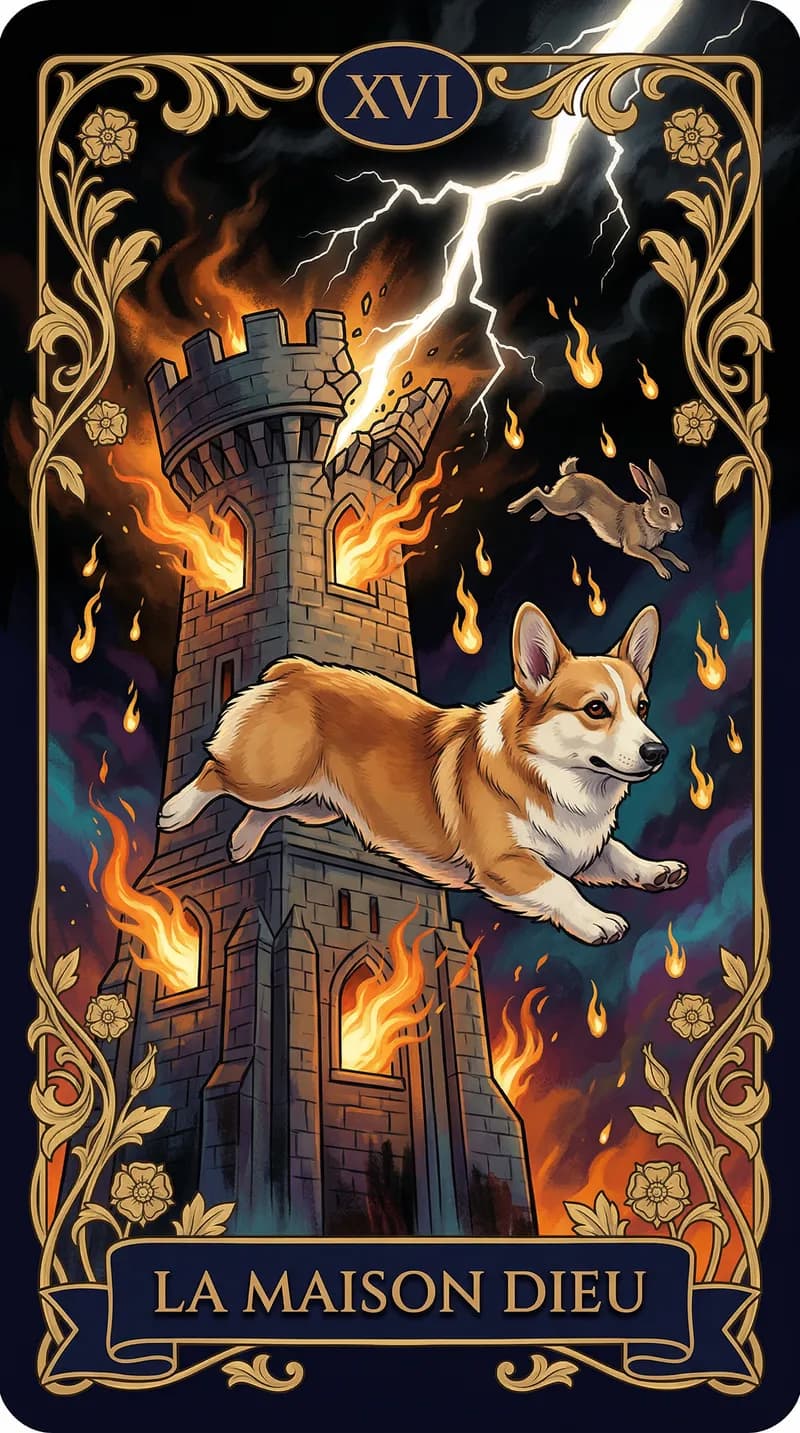 Carte de tarot La Maison Dieu issue d'un jeu d'exemple personnalisé