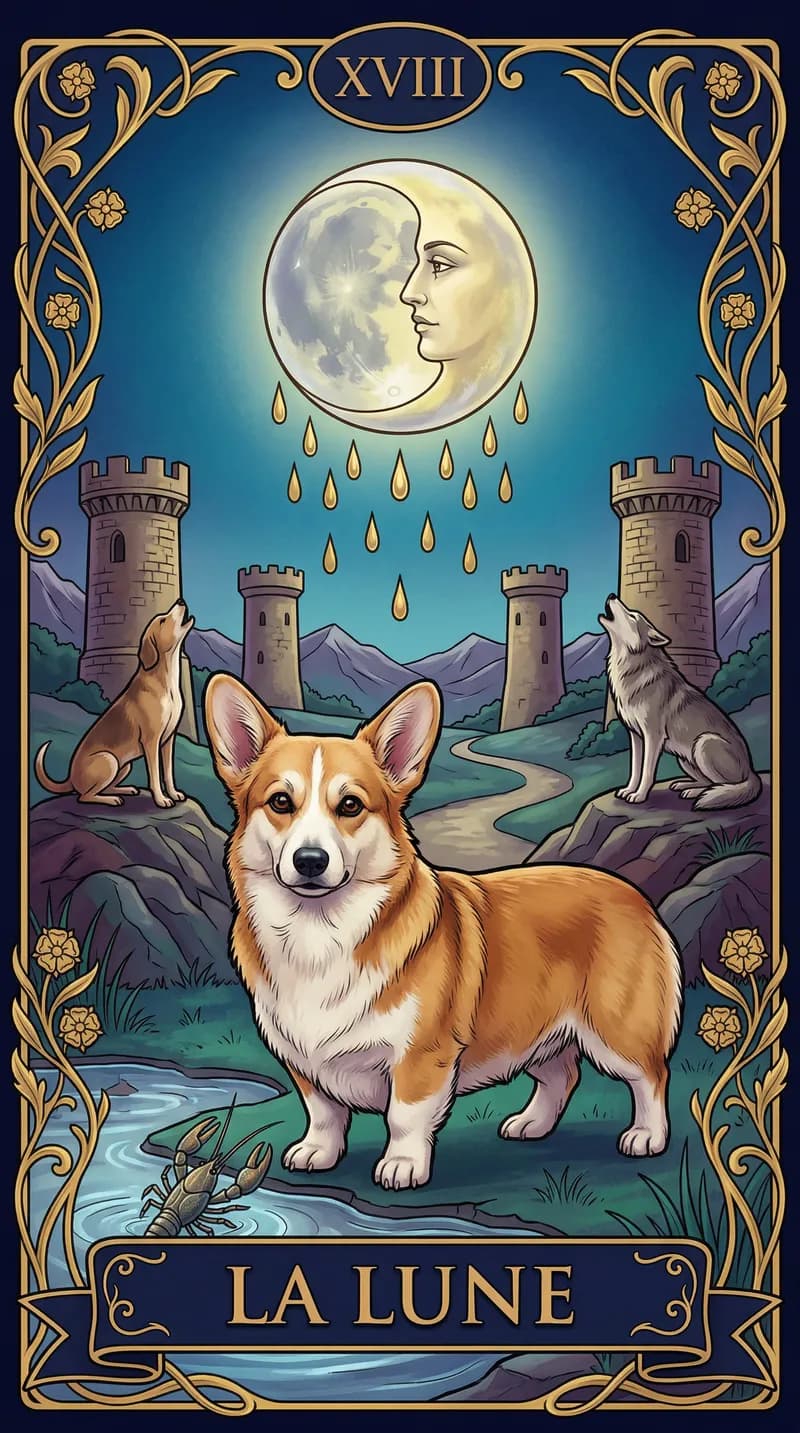Carte de tarot La Lune issue d'un jeu d'exemple personnalisé