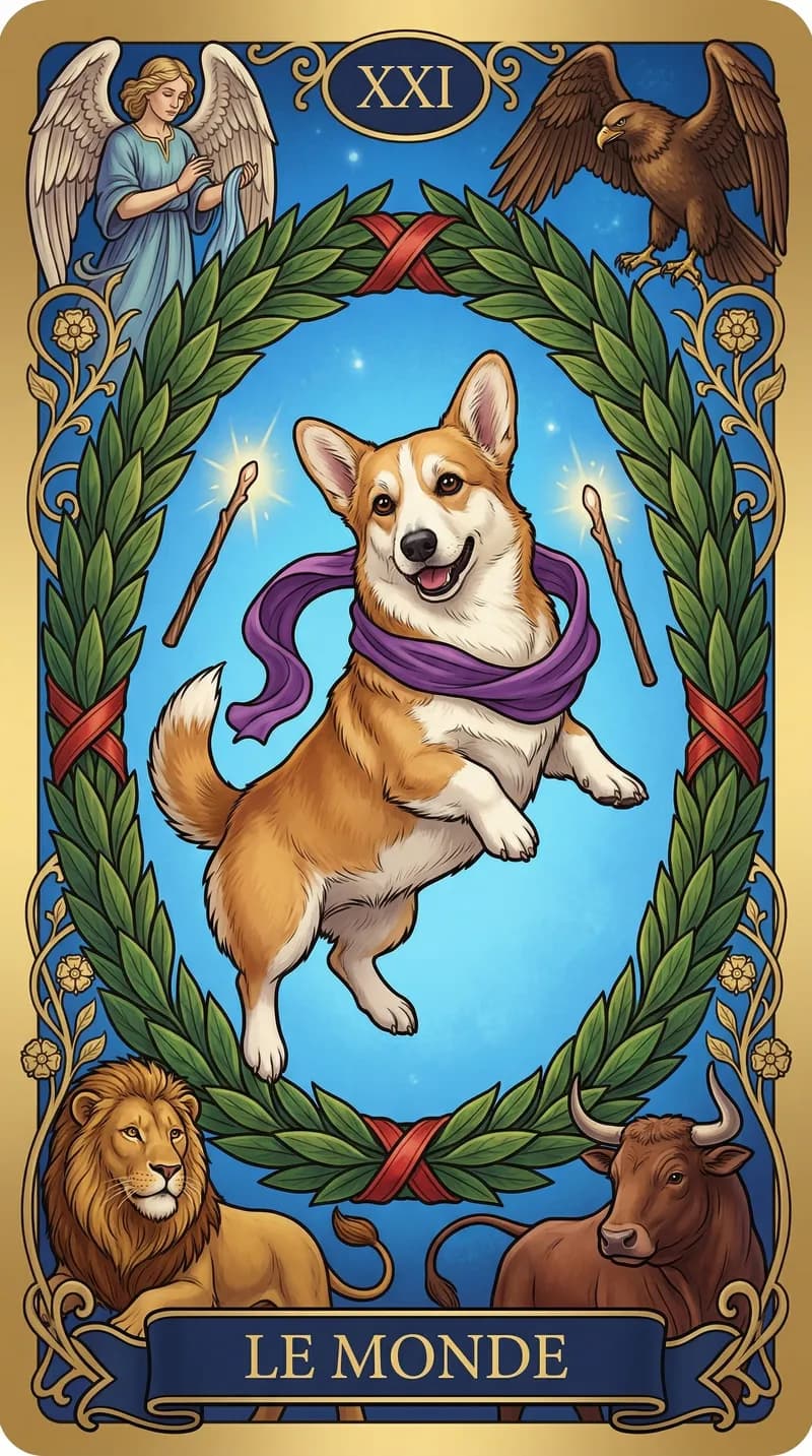 Carte de tarot Le Monde issue d'un jeu d'exemple personnalisé