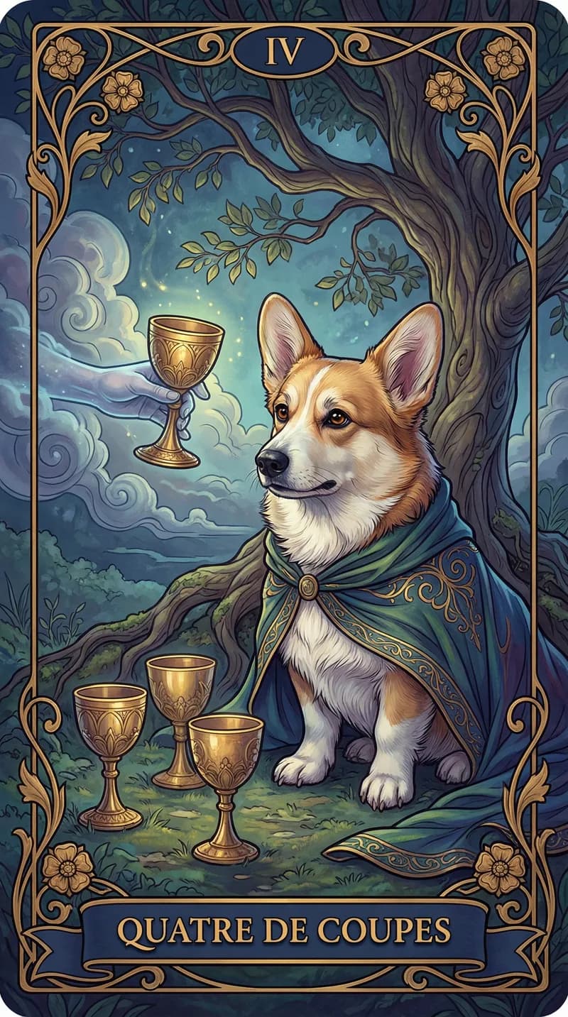 Carte de tarot Quatre de Coupes issue d'un jeu d'exemple personnalisé