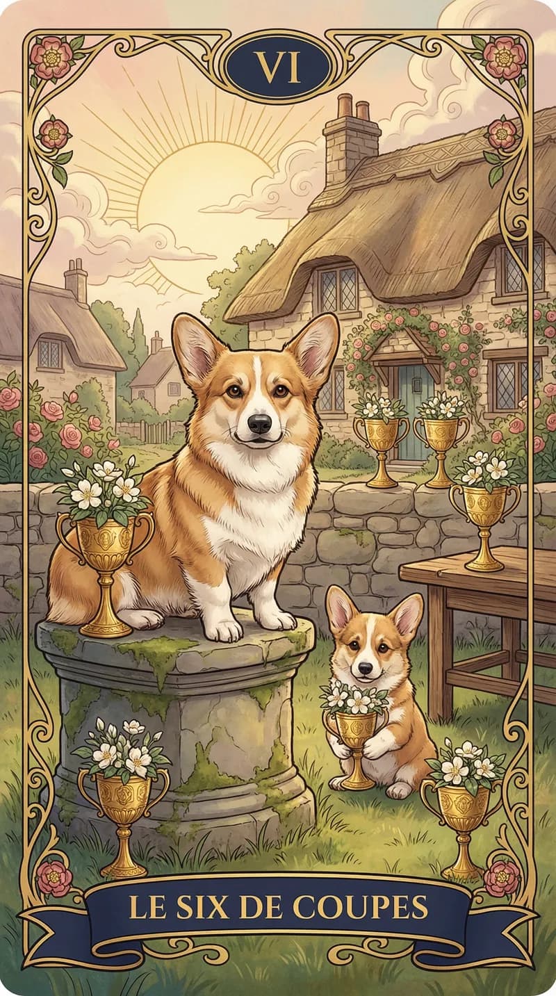Carte de tarot Six de Coupes issue d'un jeu d'exemple personnalisé