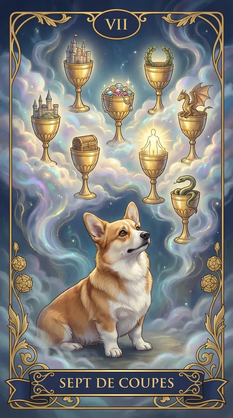 Carte de tarot Sept de Coupes issue d'un jeu d'exemple personnalisé