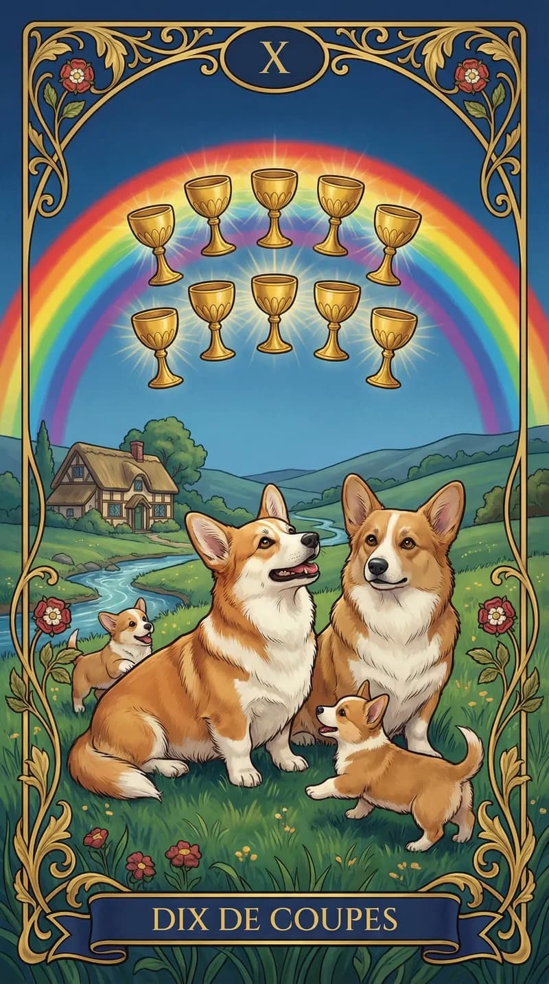 Carte de tarot Dix de Coupes issue d'un jeu d'exemple personnalisé