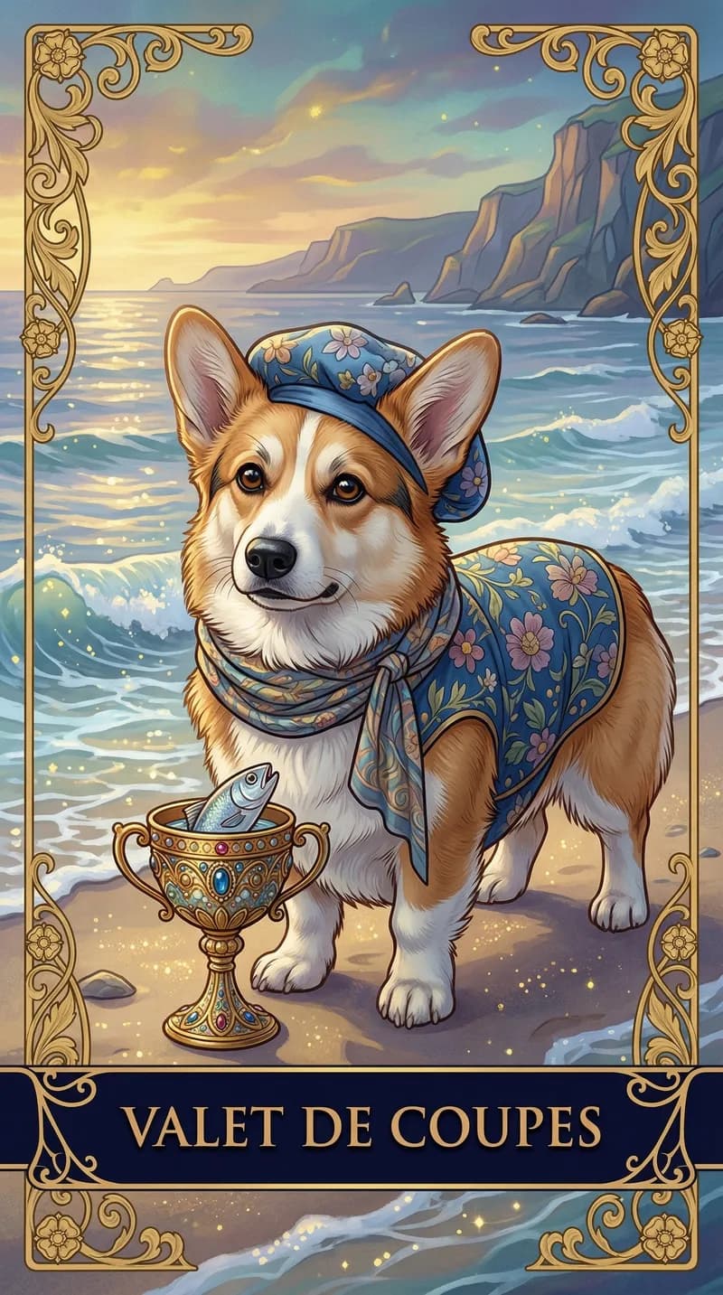 Carte de tarot Valet de Coupes issue d'un jeu d'exemple personnalisé