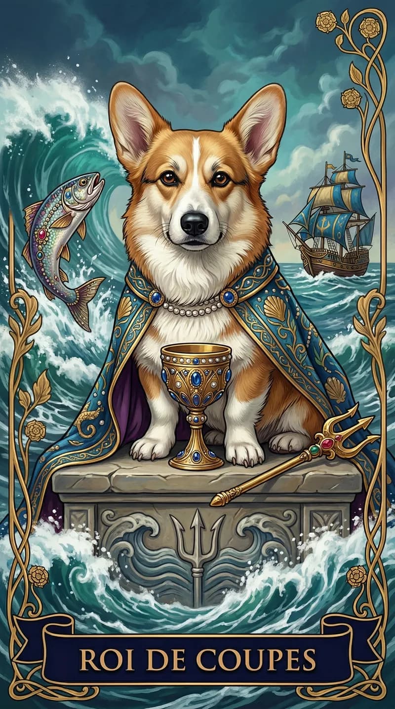 Carte de tarot Roi de Coupes issue d'un jeu d'exemple personnalisé