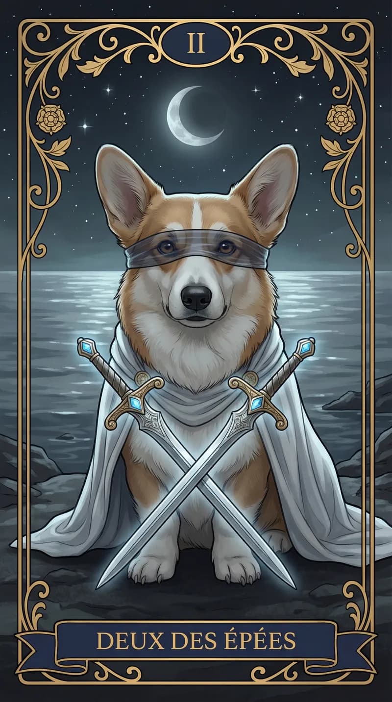 Carte de tarot Deux d'Épées issue d'un jeu d'exemple personnalisé