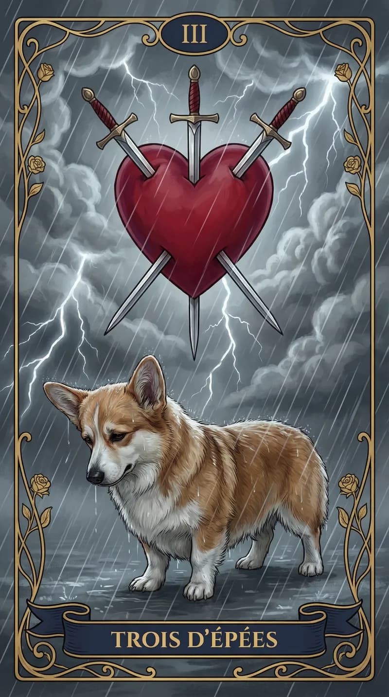Carte de tarot Trois d'Épées issue d'un jeu d'exemple personnalisé