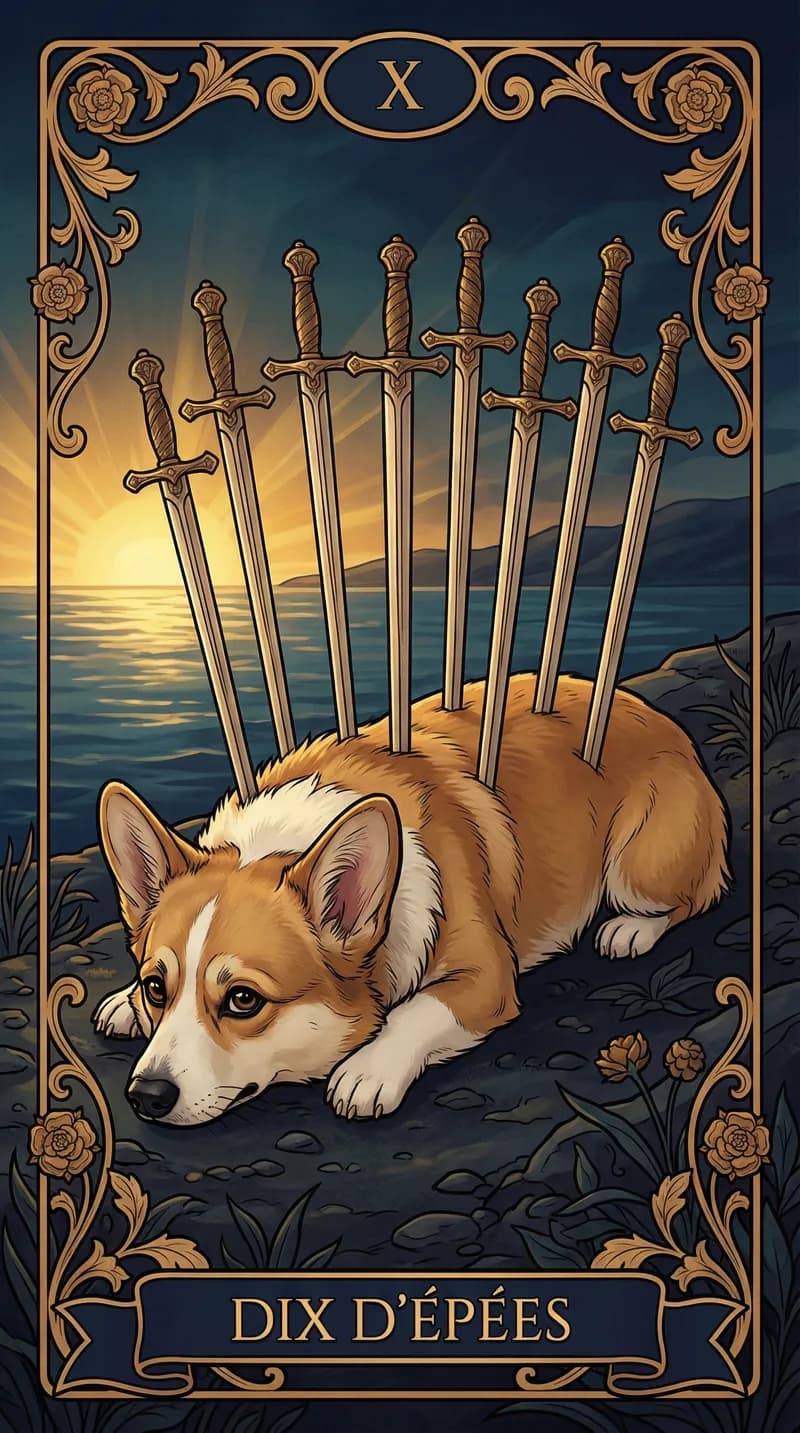 Carte de tarot Dix d'Épées issue d'un jeu d'exemple personnalisé