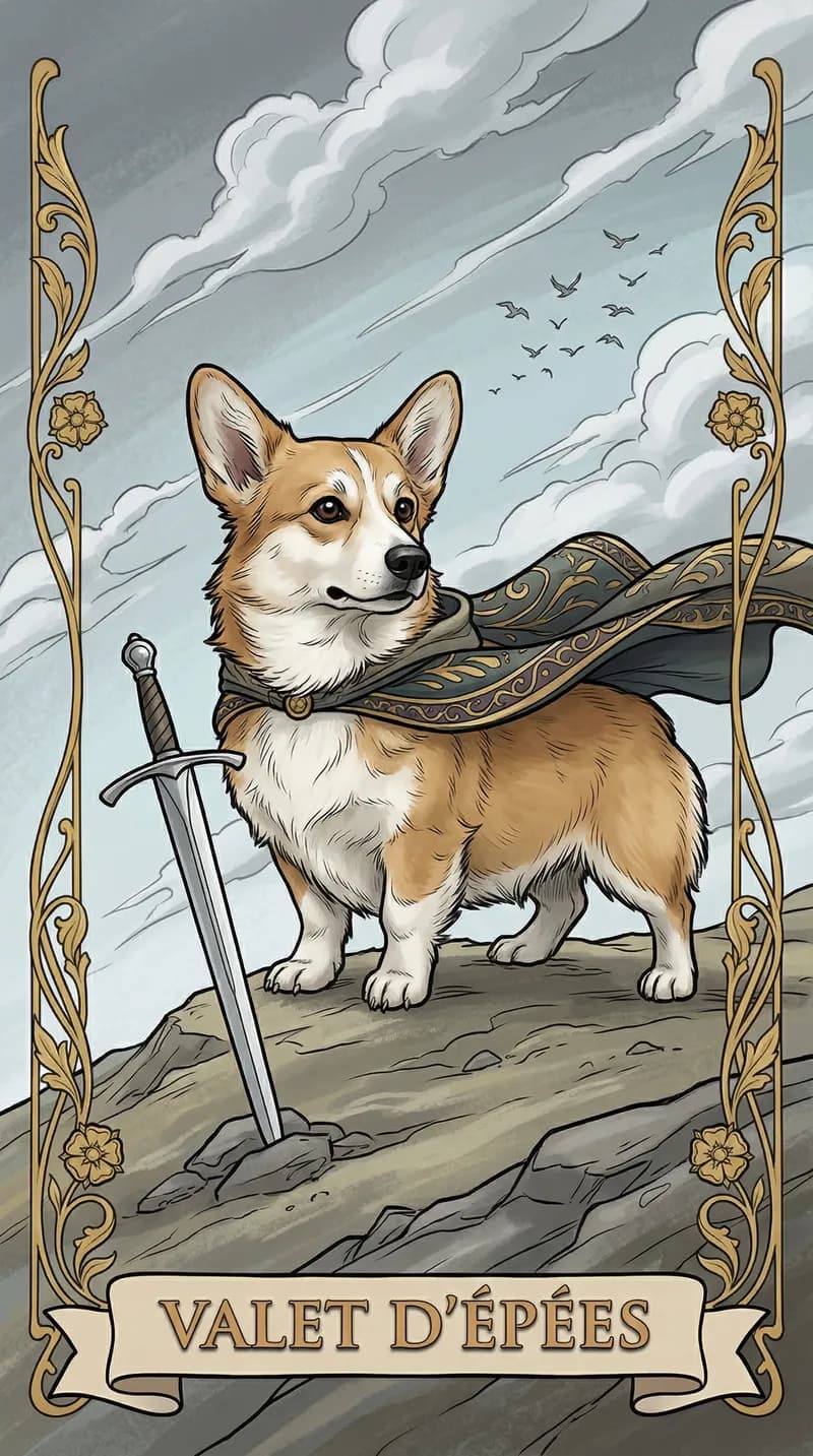 Carte de tarot Valet d'Épées issue d'un jeu d'exemple personnalisé