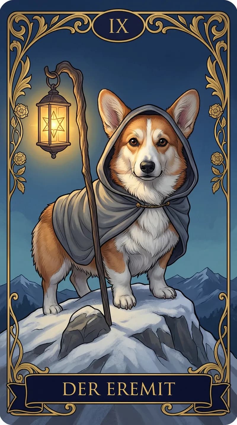 Tarotkarte Der Eremit aus einem personalisierten Beispieldeck