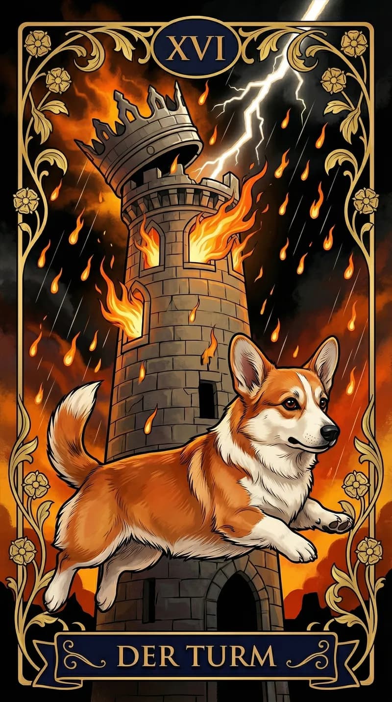 Tarotkarte Der Turm aus einem personalisierten Beispieldeck
