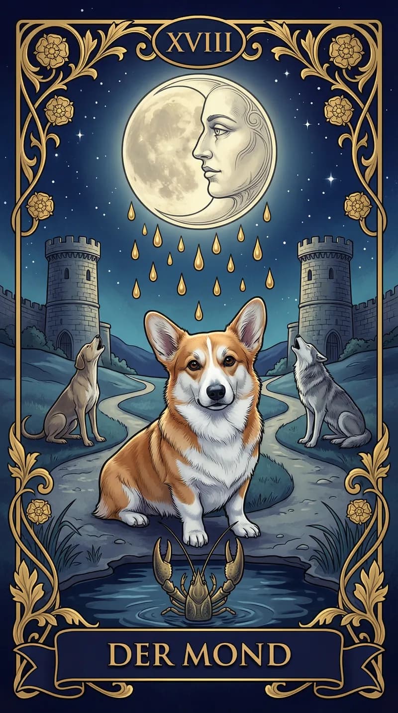 Tarotkarte Der Mond aus einem personalisierten Beispieldeck