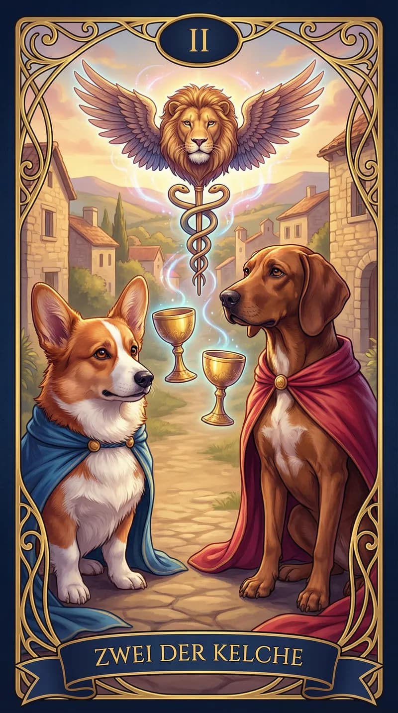 Tarotkarte Zwei der Kelche aus einem personalisierten Beispieldeck