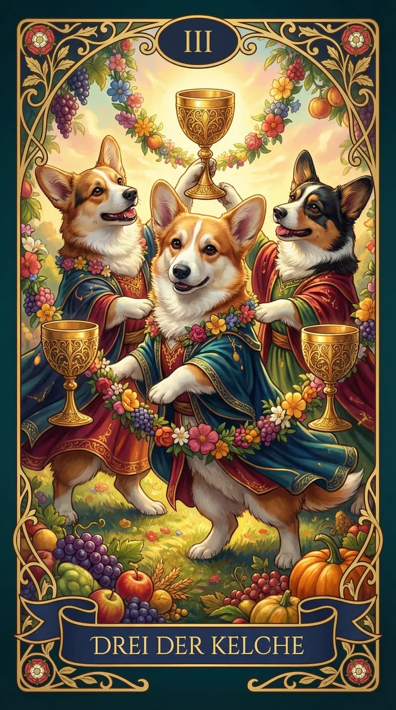 Tarotkarte Drei der Kelche aus einem personalisierten Beispieldeck