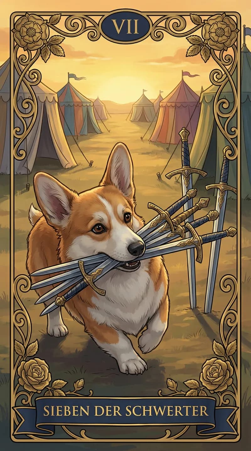 Tarotkarte Sieben der Schwerter aus einem personalisierten Beispieldeck