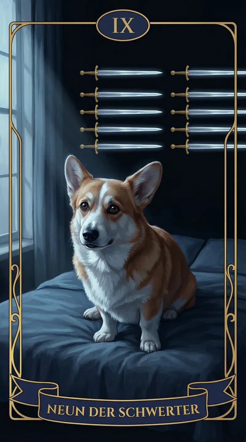 Tarotkarte Neun der Schwerter aus einem personalisierten Beispieldeck