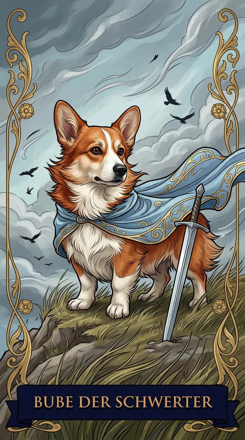Tarotkarte Bube der Schwerter aus einem personalisierten Beispieldeck