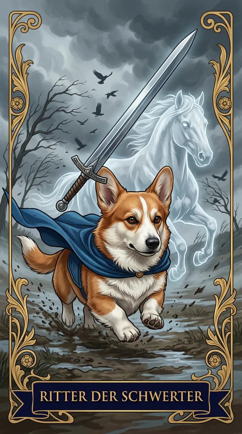 Tarotkarte Ritter der Schwerter aus einem personalisierten Beispieldeck