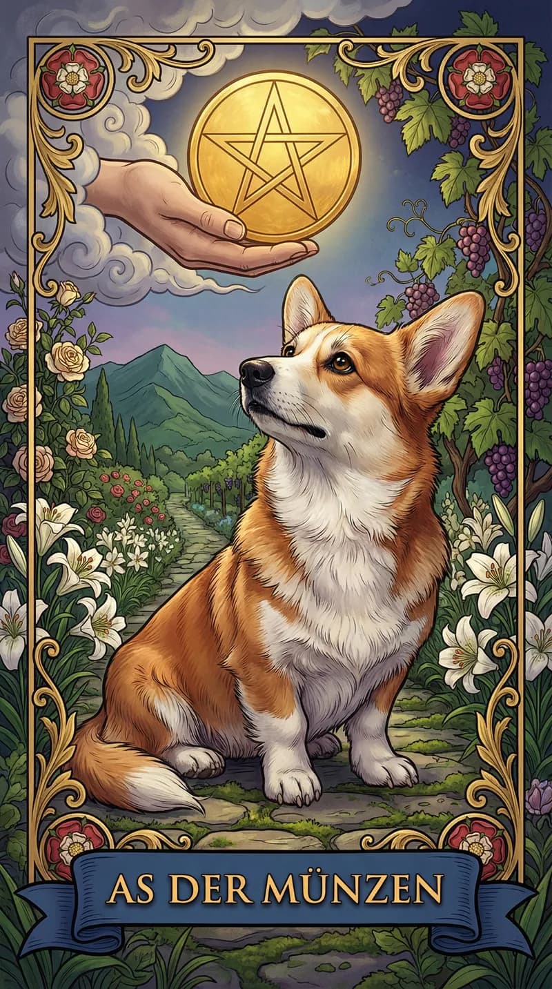 Tarotkarte As der Münzen aus einem personalisierten Beispieldeck