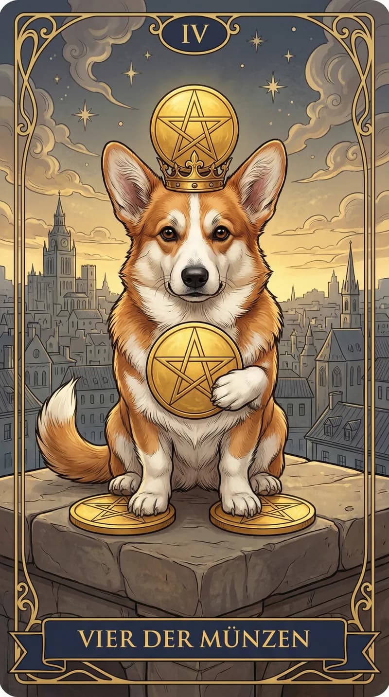 Tarotkarte Vier der Münzen aus einem personalisierten Beispieldeck