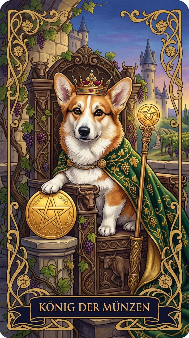 Tarotkarte König der Münzen aus einem personalisierten Beispieldeck
