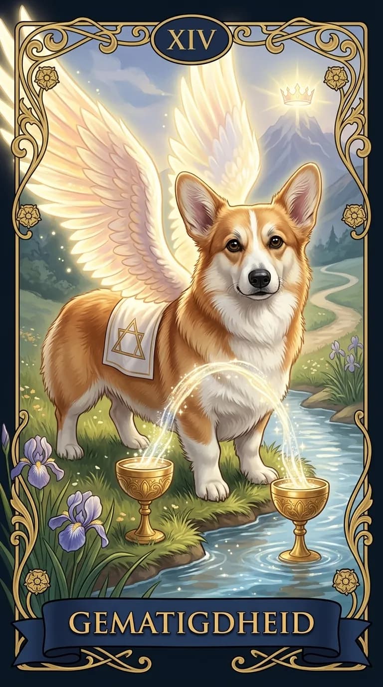Tarotkaart Gematigdheid uit een gepersonaliseerd voorbeelddeck