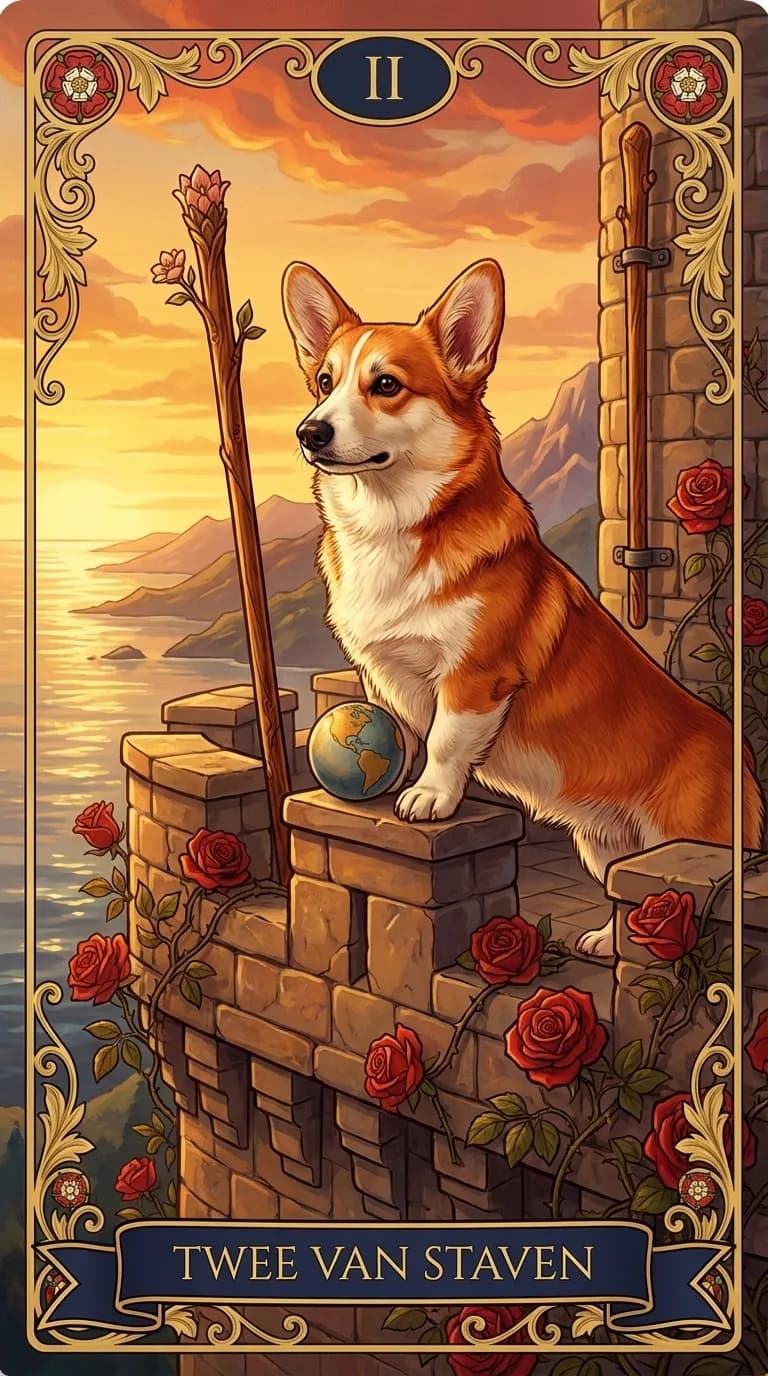Tarotkaart Twee van Staven uit een gepersonaliseerd voorbeelddeck
