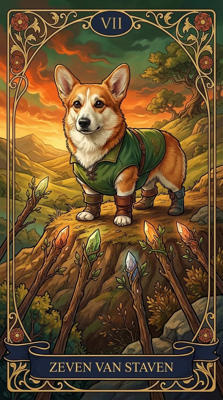 Tarotkaart Zeven van Staven uit een gepersonaliseerd voorbeelddeck