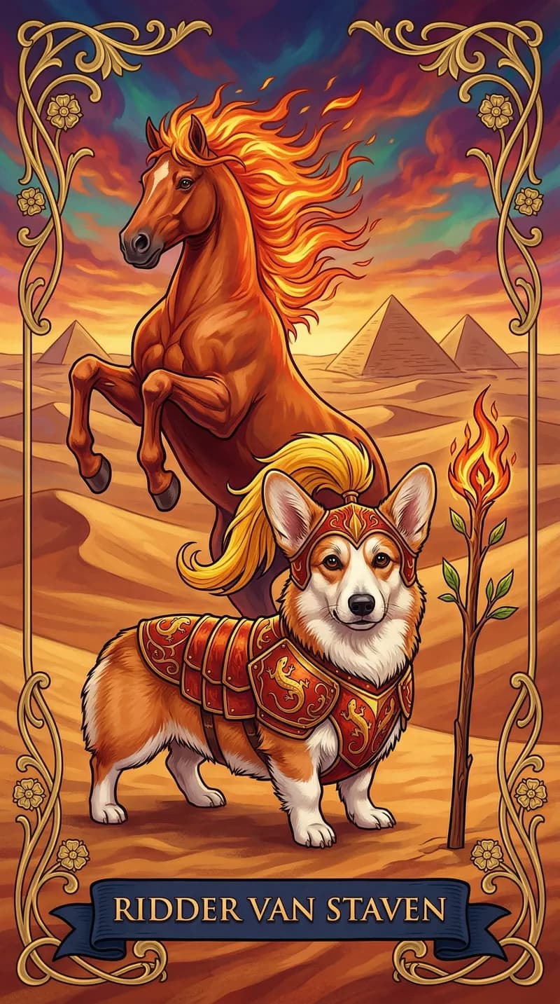 Tarotkaart Ridder van Staven uit een gepersonaliseerd voorbeelddeck
