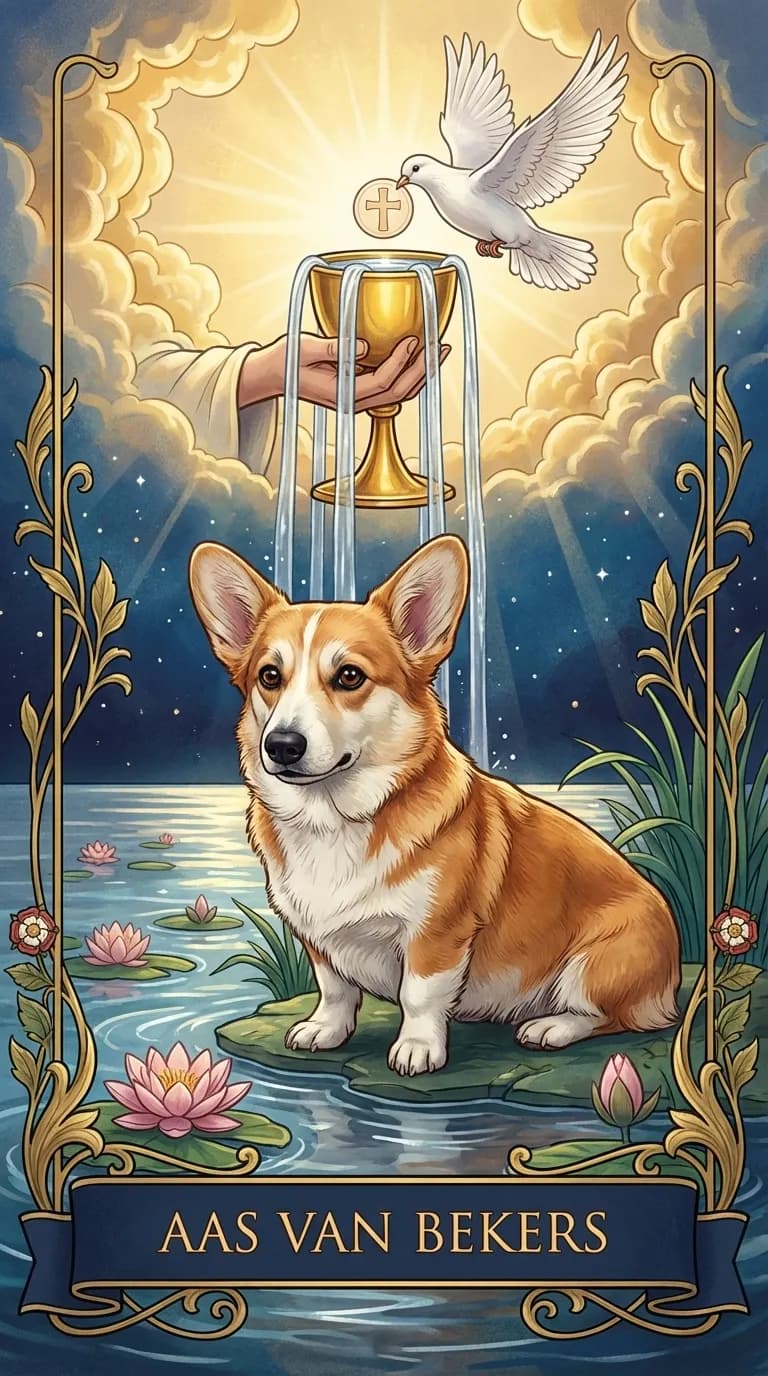Tarotkaart Aas van Bekers uit een gepersonaliseerd voorbeelddeck