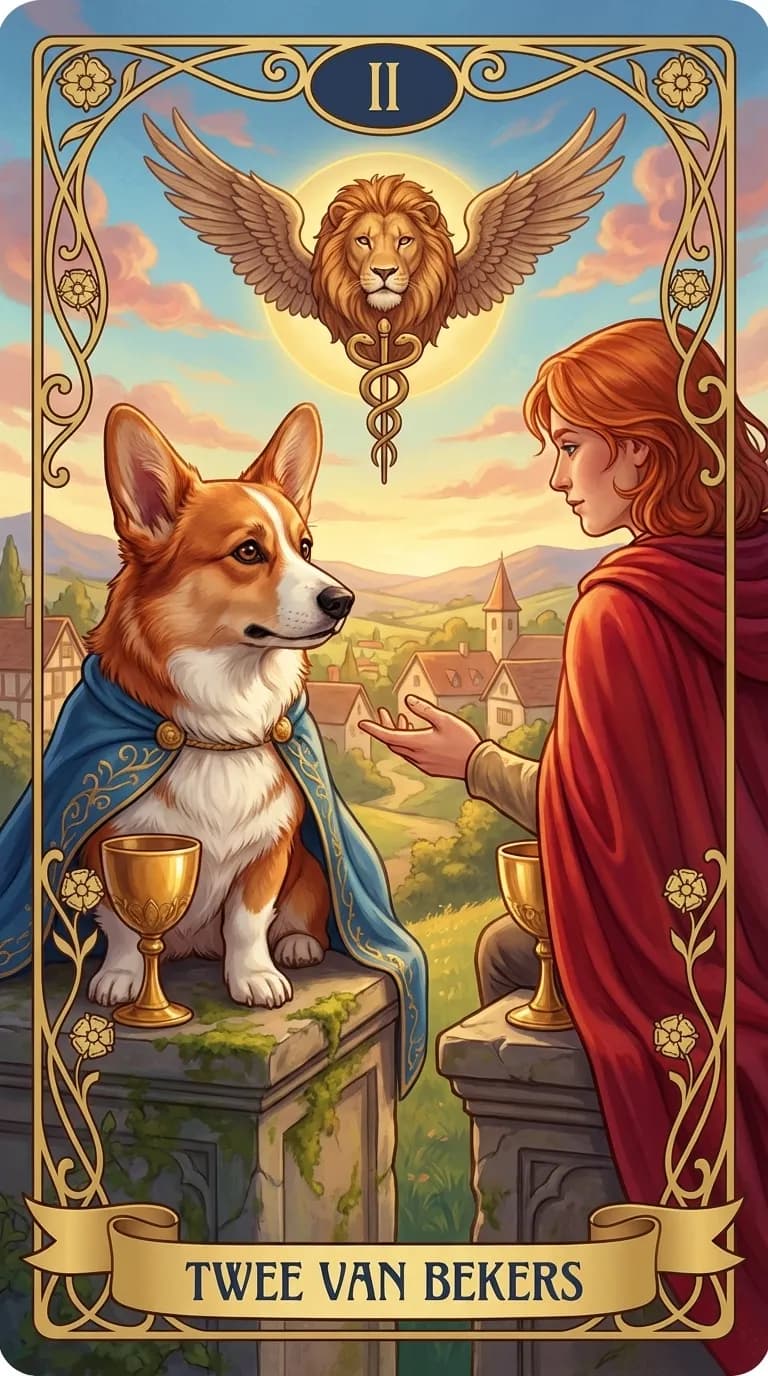 Tarotkaart Twee van Bekers uit een gepersonaliseerd voorbeelddeck