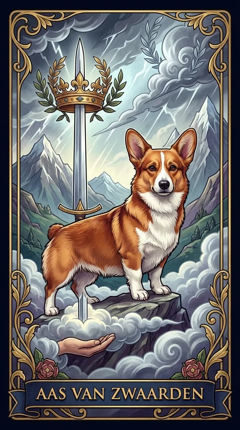 Tarotkaart Aas van Zwaarden uit een gepersonaliseerd voorbeelddeck