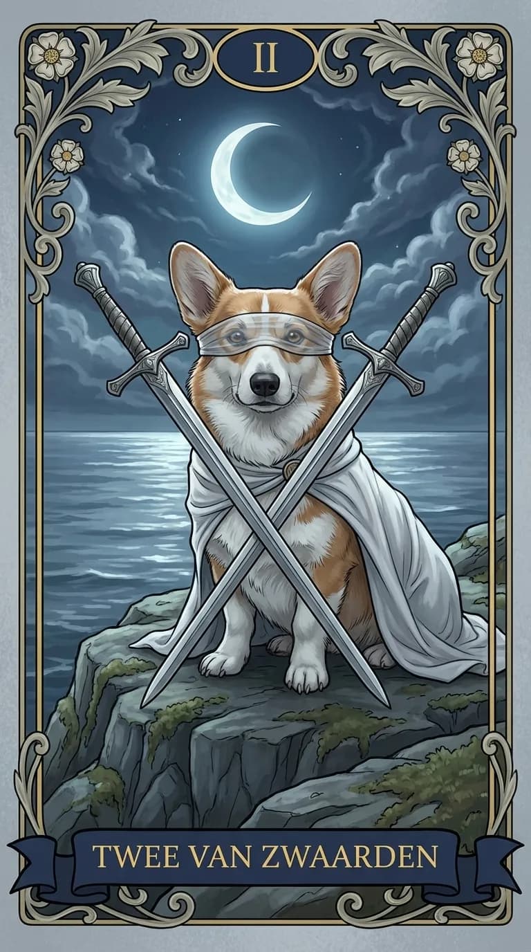 Tarotkaart Twee van Zwaarden uit een gepersonaliseerd voorbeelddeck