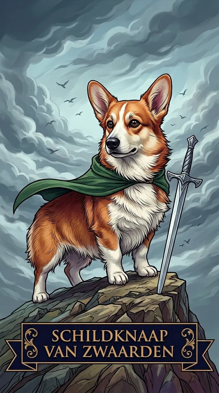 Tarotkaart Schildknaap van Zwaarden uit een gepersonaliseerd voorbeelddeck