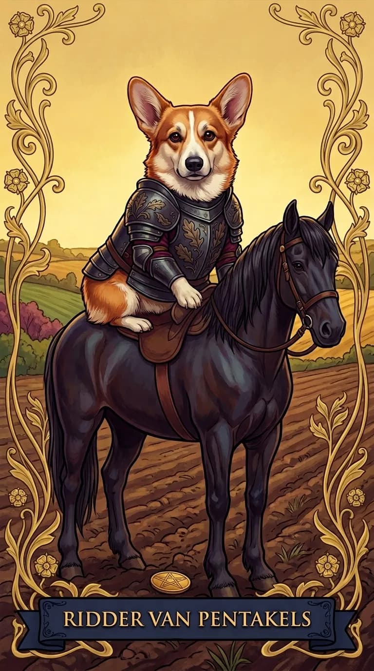 Tarotkaart Ridder van Pentakels uit een gepersonaliseerd voorbeelddeck