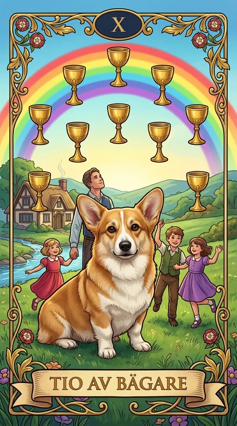 Tarotkortet Tio av Bägare från en personlig exempelkortlek