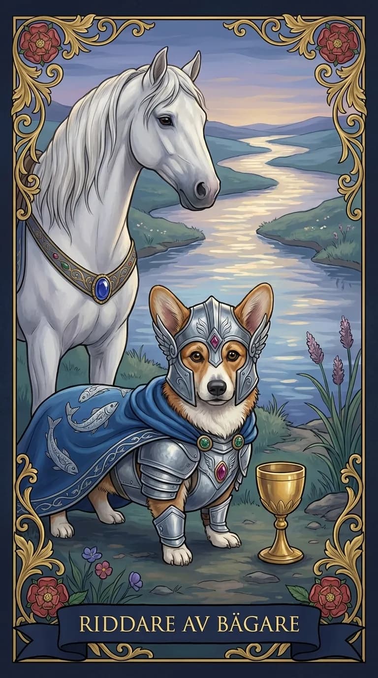 Tarotkortet Riddare av Bägare från en personlig exempelkortlek