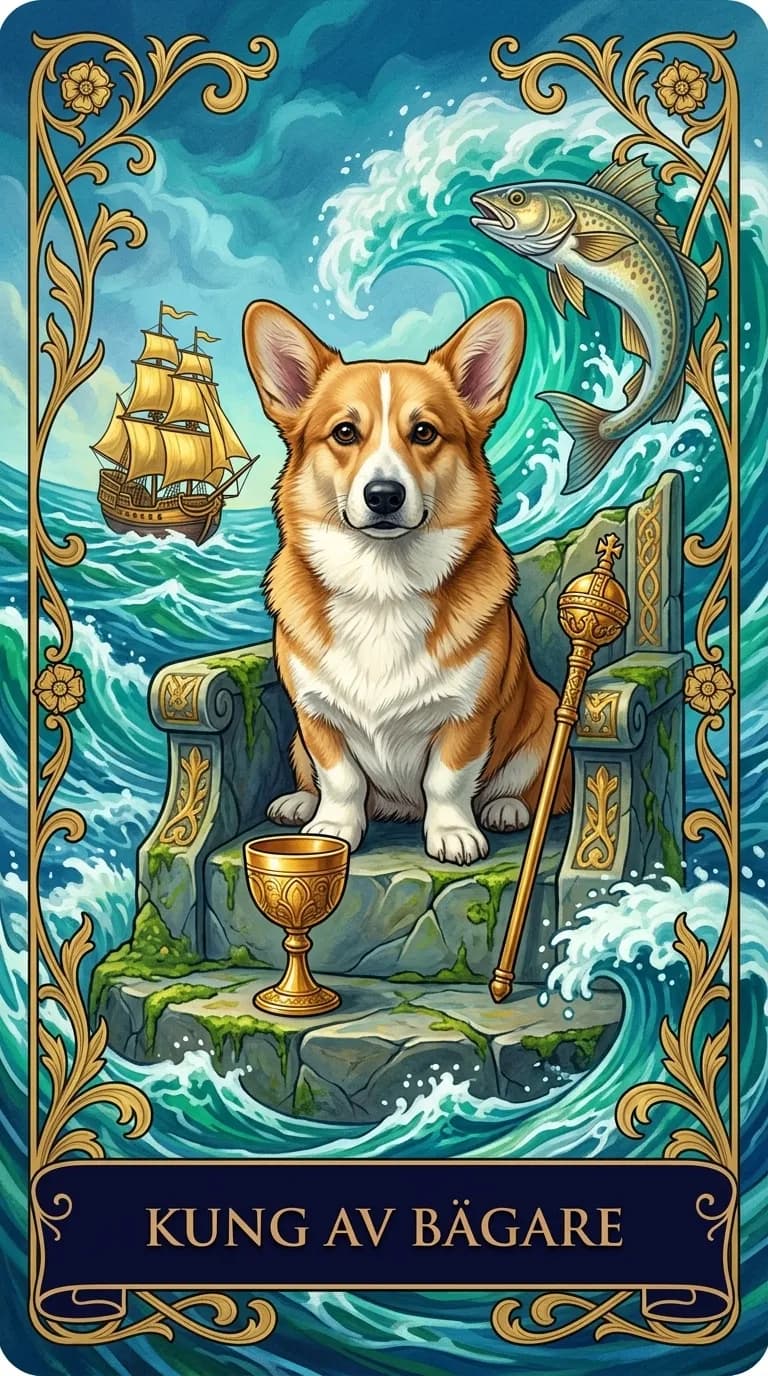 Tarotkortet Kung av Bägare från en personlig exempelkortlek