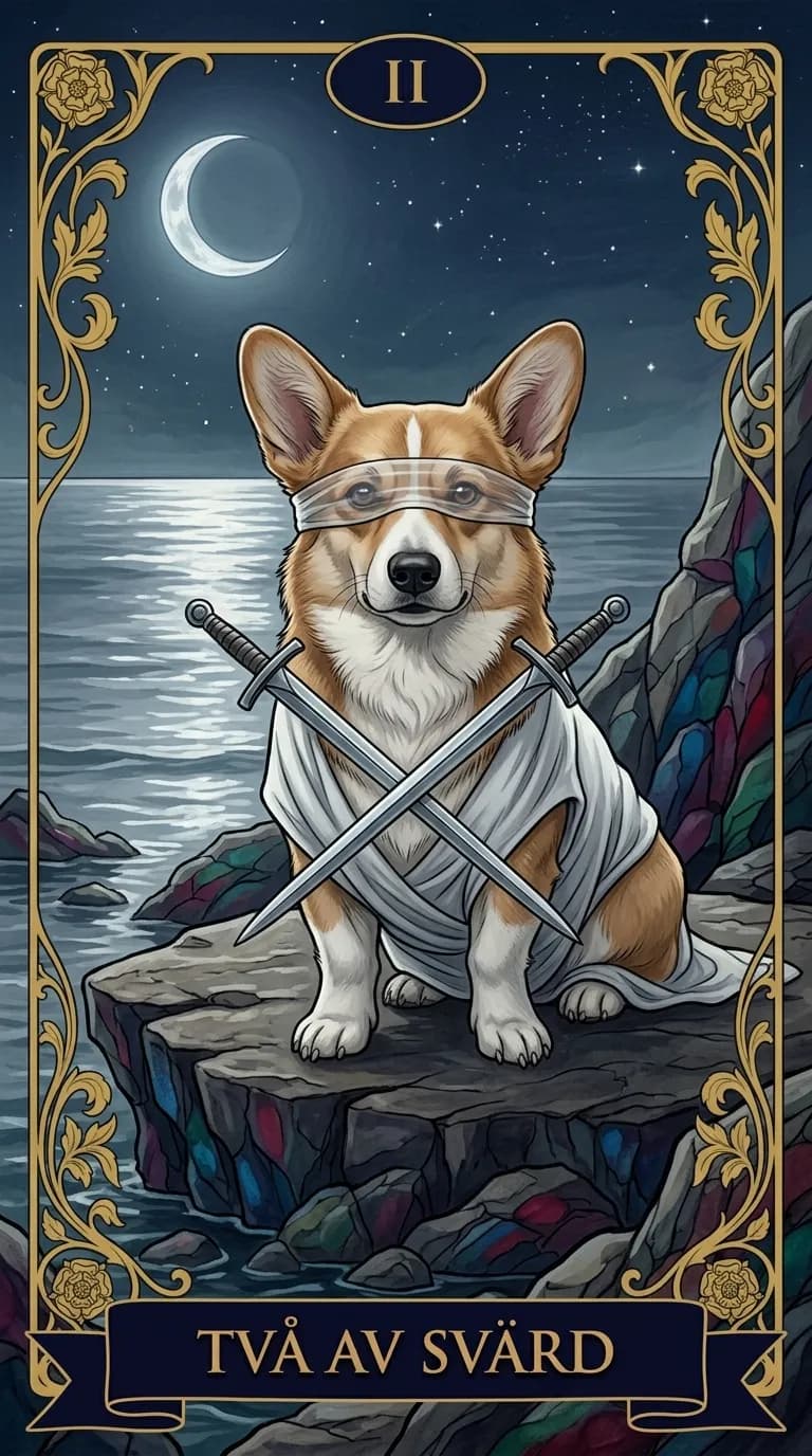 Tarotkortet Två av Svärd från en personlig exempelkortlek