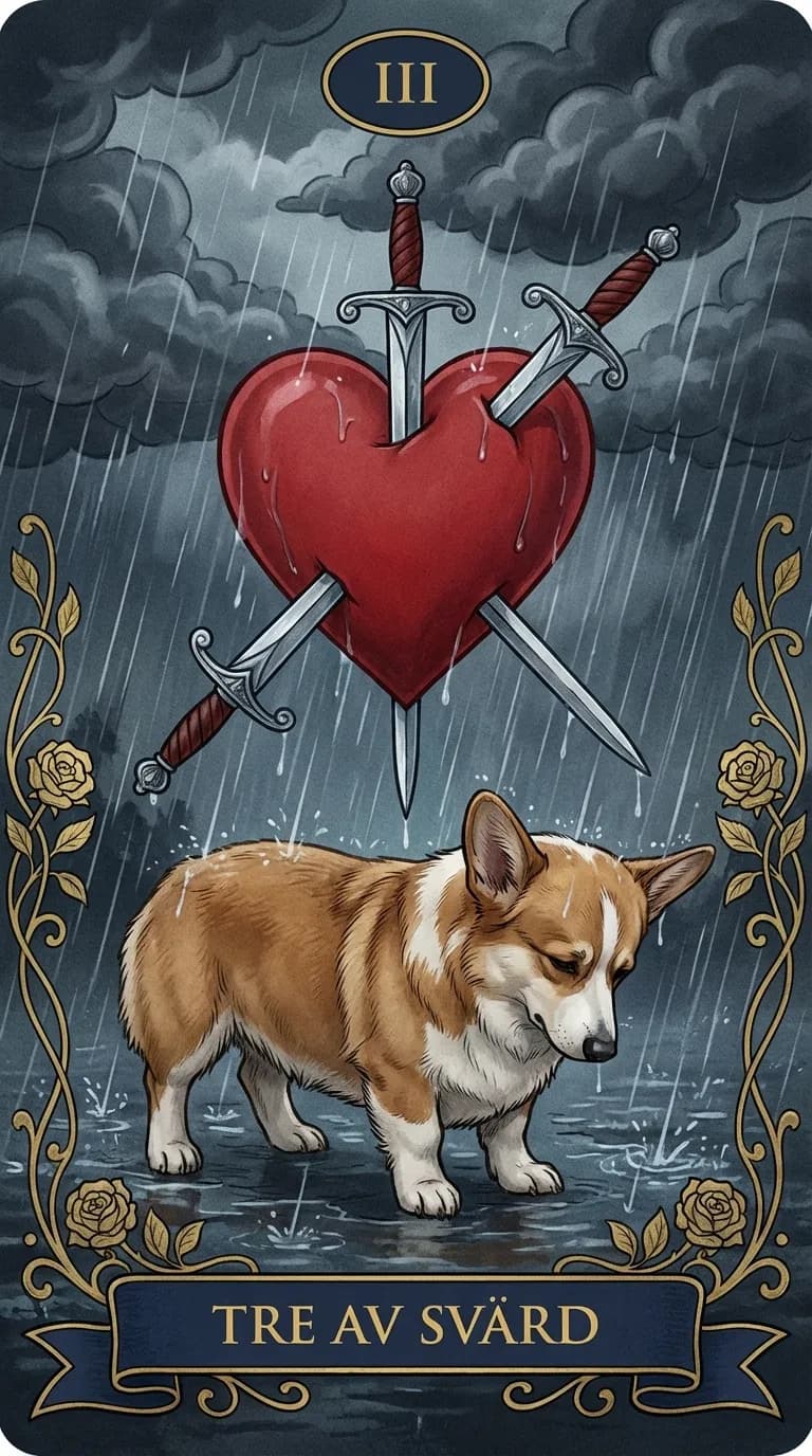 Tarotkortet Tre av Svärd från en personlig exempelkortlek