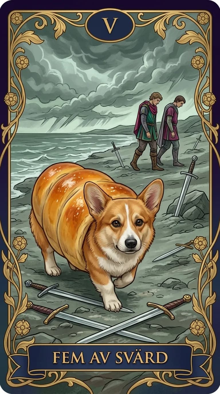 Tarotkortet Fem av Svärd från en personlig exempelkortlek