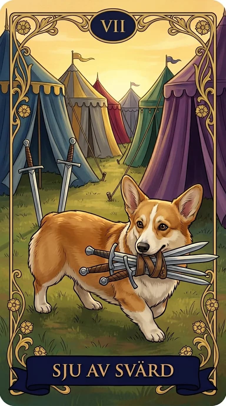 Tarotkortet Sju av Svärd från en personlig exempelkortlek